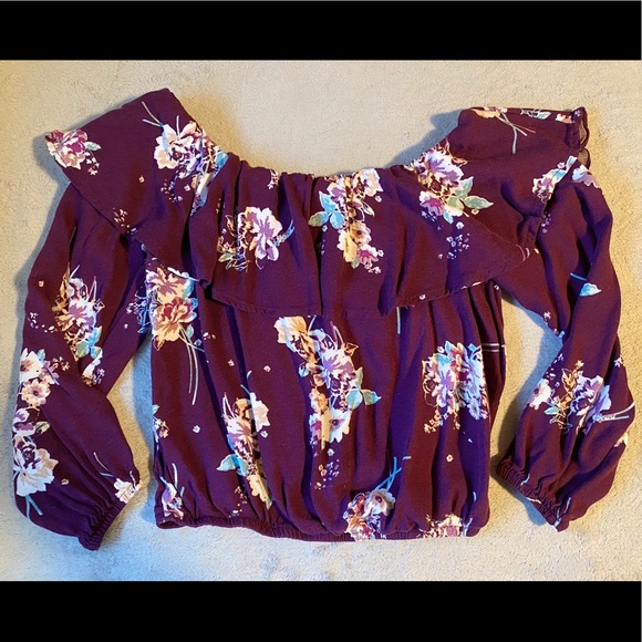Over the Shoulder Purple Crop Top Blouse - Picture 1 of 2